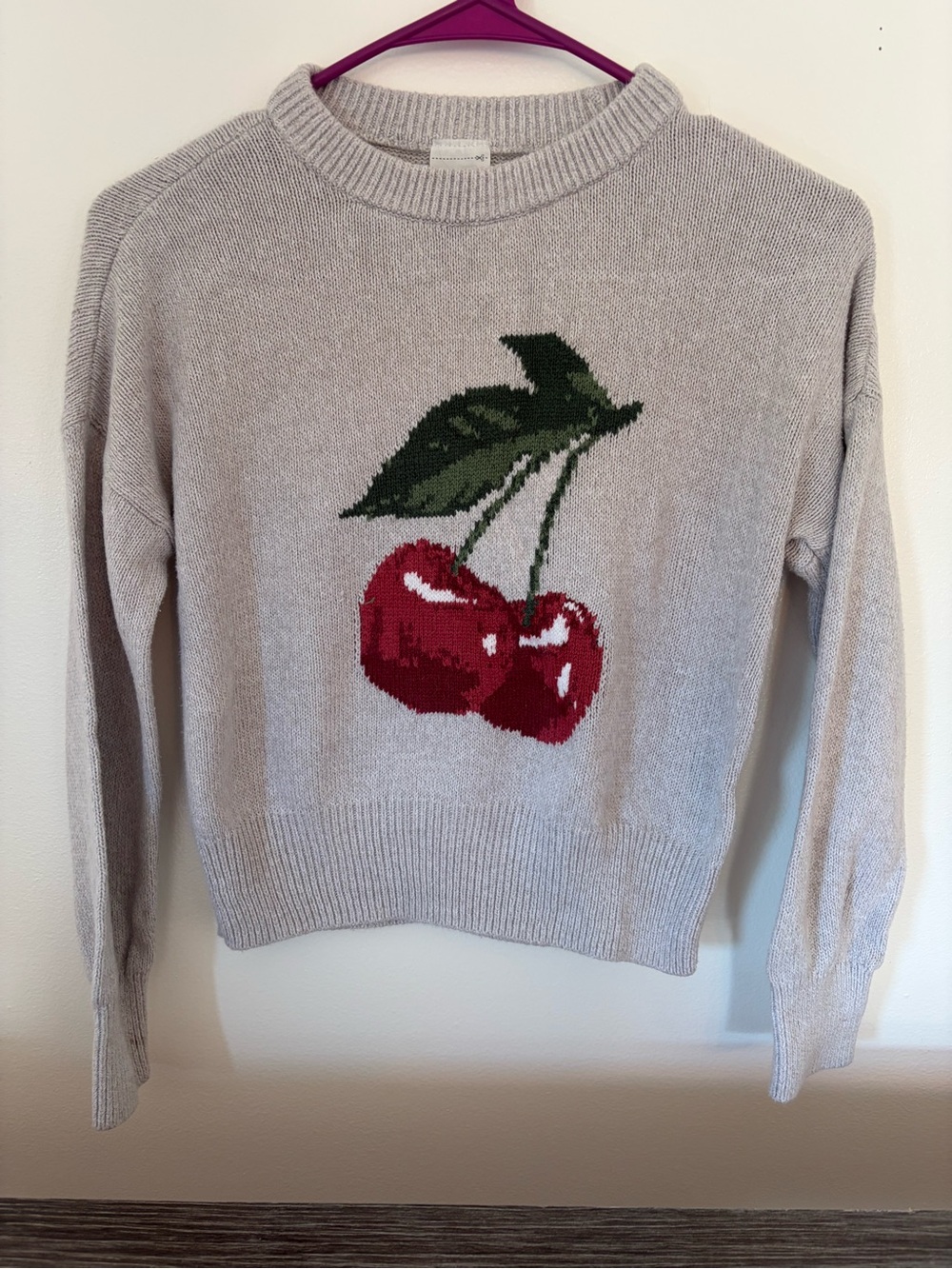 Abercrombie Kids Light Gray Crewneck Sweater with Cherry